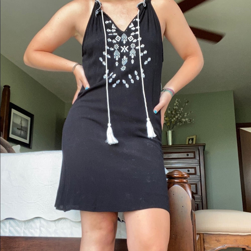 Black & White Tribal Print Dress with Tassles